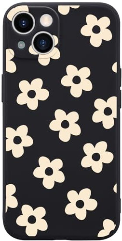 Wihytec White Daisy Phone Case for iPhone 11 Cute Daisy Floral Case Cover Green Liquid Silicone Soft Gel Rubber Anti-Scratch Durable Girly Women Matte Phone Case Microfiber Lining
