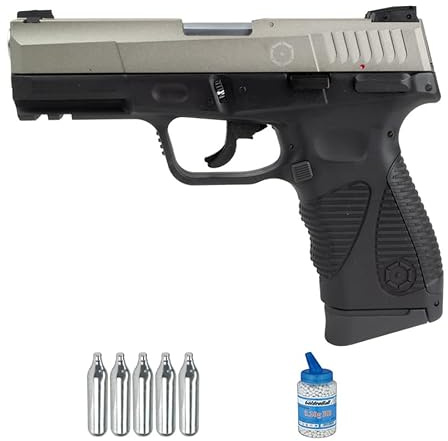 Pistola Cybergun PT24/7 G2 S bicolore CO2 (6 mm) | Pistola ad aria compressa per softair (pallini in PVC) calibro 6 mm + bombola da 0,20 + 5 CO2 (potenza: 1 joule)