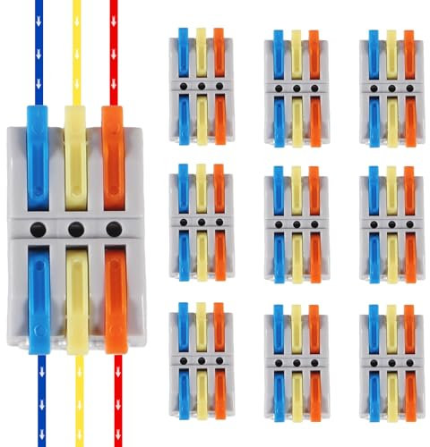 10 Stück Verbindungsklemme, 3 in 3 Raus Kompakten Steckklemmen, Schneller Kabelverbinder, Verbindungsklemme Set mit Hebel