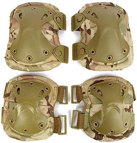 Set di ginocchiere e gomitiere tattiche militari 4 in 1, anti-impatto, per caccia, paintball, tiro, protettivo, mimetico, supporto per CS e sport estremi (mimetico CP)