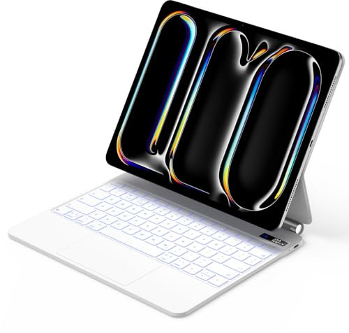 GOKOCO Magnetic Keyboard Case for 2024 iPad Pro 13(M4) 7th Gen Case with Keyboard Magnetic Floating Cantilever Stand Multi-Touch Trackpad Wireless 7 Color Backlit with Power display UK Layout-White