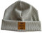 Herbst Winter Beanie Mütze für Kinder aus Rippjersey Kindermütze mit Kunstleder Label 23 Farben Mädchen Junge Baby Kleinkind personalisiert Babymütze Weihnachtsgeschenk (7 - Hellgrau Meliert)