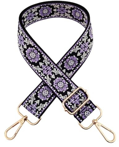 Bandouliere pour Sac a Main, Sangle Sac Bandouliere Violet, Bandouliere de Rechange Reglable 72-130cm avec Mousqueton Doré, Bandoulière de 3,8cm de Large, Accessoires de Sac DIY, Type 3