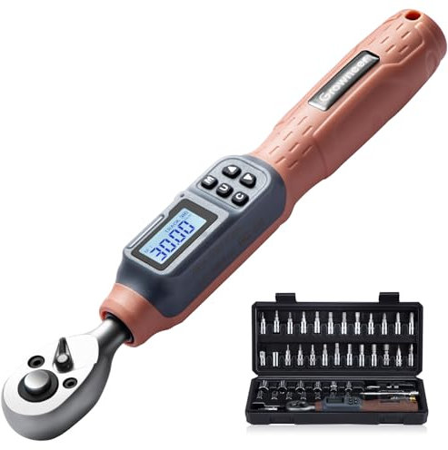 GROWNEER Digital Torque Wrench, 1.1-22.1 Ft-lbs/1.5-30 Nm, 1/4'' Drive Inch Pound Torque Wrench with Buzzer & LED Indicator, Electronic Wrench Set with Bits & Sockets for Gunsmithing Bike Motorcycle