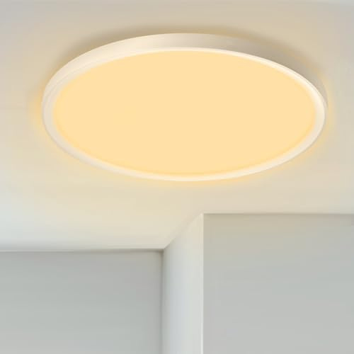 Aufun 72W LED Deckenleuchte Flach Rund Ø 45 cm, Warmweiß, IP44, 7200 lm | Flach 3 cm, Lampe für ca. 24–36 m² Küche Bad Schlafzimmer, 3500 K, 120°, CRI > 80, nicht dimmbar