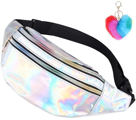 Bauchtasche Damen Silber, Mode Glitzer Gürteltasche, Verstellbarer wasserdichte Sport Hüfttasche, 80er Jahre Karneval Bauchtaschen für Mädchen Outdoor Travel Reise Party Festival (Silber)