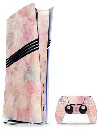 PS5 Pro Skin Aufkleber Set, Vinyl-Schutzfolie für PlayStation 5 Pro Konsole und Controller, Matt, Passgenau (Deluxe Pink, PS5 Pro mit Disk)