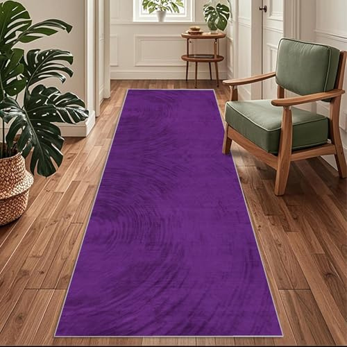 Siunwdiy Lila Teppich Läufer Flur Küche rutschfest Waschbar 70 x 140 cm Moderner Küchenläufer Lang Korridor Teppich Läufer Küchenteppich Einfarbig Flurteppich Meterware Anpassbar