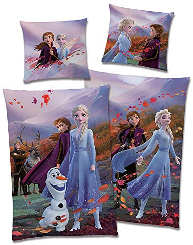 Frozen Die Eiskönigin Kinder-Bettwäsche Arendelle 135 x 200 + 80 x 80 cm 100% Baumwolle Biber-Flanell-Qualität Sven Kristoff Disney Olaf ELSA Anna mit Reißverschluss Deutsche Größe