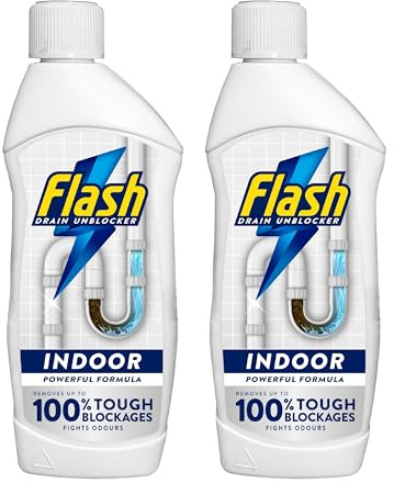 Flash Sink and Drain Unblocker, 2 x 500ml, Powerful Indoor Formula, Removes Tough Blockages