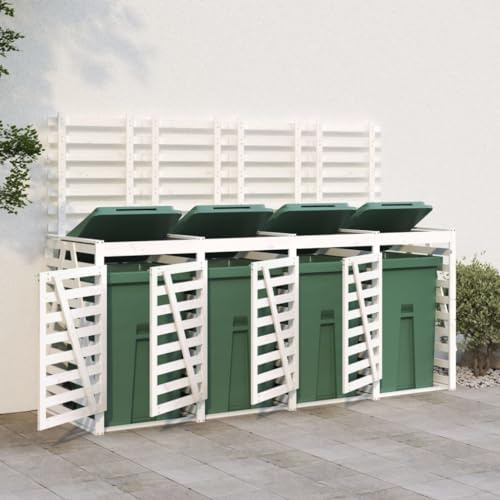 Quadruple Wheelie Bin Storage White Solid Wood Pine
