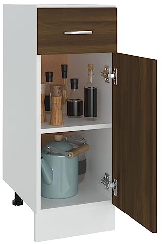 Homvdxl Küchenunterschrank mit Schublade & Tür – 30 x 46 x 81,5 cm – Küchenzeile mit schmalem Boden, höhenverstellbare Beine, (ohne Arbeitsplatte) – Braun+Eiche