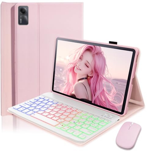für Xiaomi Redmi Pad SE (2023) /Xiaomi Redmi Pad 2 (2025) 11 Zoll Hülle mit Kabelloses Bluetooth Beleuchtete Farbige Deutsch Tastatur (QWERTZ) und Maus, Magnetisch Abnehmbar, Backlit Keyboard Case