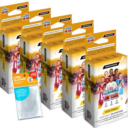 Bundle mit Topps Match Attax Champions League 2025/26 Trading Cards + Exklusive Collect-it Hüllen (5 Blister)