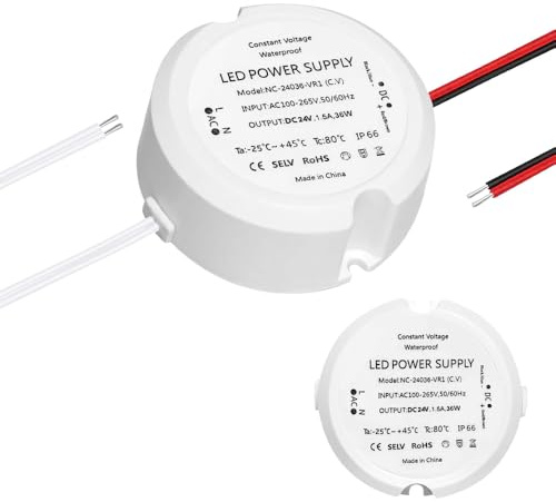 BIZOI LED Trafo 24V 36W 1.5A, Mini Rund LED Netzteil Trafo 230V auf 12V, Wasserdichtes IP66 LED Transformator, Netzteil Trafo Driver für Unterputzdose Verteilerdose
