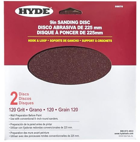 Hyde Round Abrasive Sanding Disc, 9/225mm 120 Grit, 2 Pack fits Hyde Radial Sander