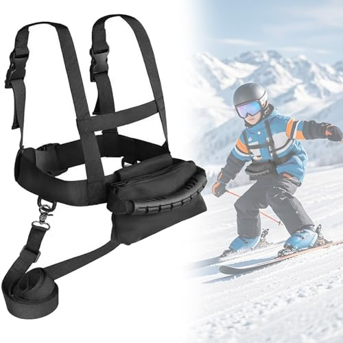 GOUYENG Ski und Snowboard Gurt,Ski Gurt mit Abnehmbarer Leine und Tasche,Studieren Skating Skifahren,Skating Trainingsgurt,Skis Lernhilfe,Skis Zubehör,zum Skifahren,Skaten und Mehr