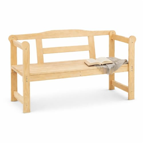 Syskan Gartenbank „Frauke“ 2-Sitzer aus massivem FSC-Kiefernholz – stabile Holzbank Natur mit Armlehnen & Rückenlehne, Outdoor Sitzbank für Garten, Terrasse & Balkon, unbehandelt & nachhaltig