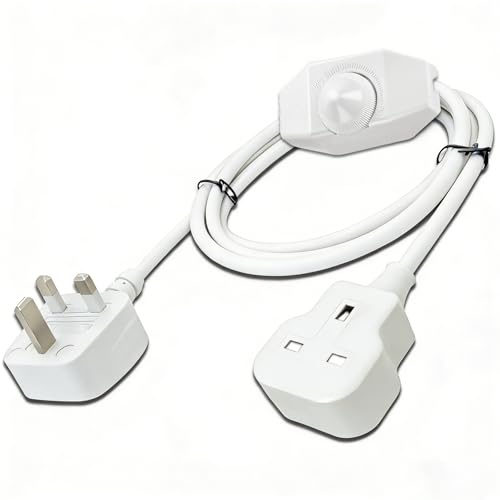 Plug In Dimmer Switch, Dimming Switch Extension Cord with 3 Prong Grounded Plug UK Socket, Lamp Power Cable for Dimmable Table Lamp LED/CFL Lights, 3 Cord Extension Lead Replacement White
