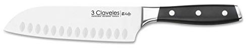 3 Claveles - Cuchillo japonés Santoku Forjado, carne pescado y verdura, Acero Inoxidable, línea Toledo - (18cm - 7)