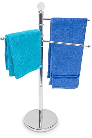 Relaxdays Handtuchständer mit 3 beweglichen Handtuchstangen für Badetücher und andere Textilien Handtuchhalter in Edelstahl-Optik mit schwenkbaren Stangen auch als kleiner Kleiderständer, silber