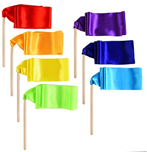 7 Stück Tanzband Stick Ribbon Gym Bänder Tanzen Streamer Twirling Ribbon mit Holz Zauberstab, 7 Farben