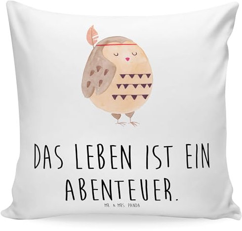 Mr. & Mrs. Panda 40 x 40 Kissen Eule Federschmuck - Geschenk, Owl, sitzkissen, Sofakissen, Kissenbezüge, Waldtiere, sofakissen, Eule Deko,