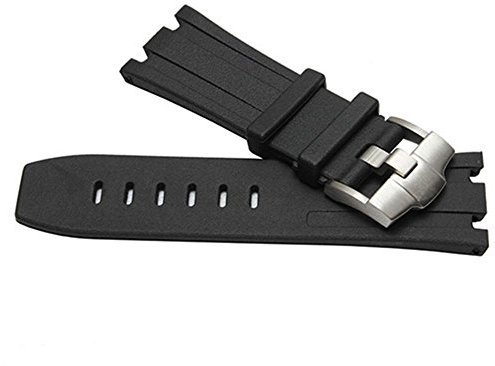 Richie strap 28 mm AP schwarzes Silikon-Gummi-Uhrenarmband mit Faltschließe für Audemars Piguet Royal Oak Diver, Silberne Schnalle, Armband