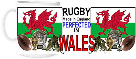 Rugby Perfected in Wales.11oz Ceramic Gift Mug Featuring Emblem Welsh Rugby Fan Sport Gift