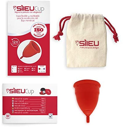 Sileu Menstrual Cup Soft - Most Comfortable Period Cup - Up to 12 Hours of Protection Without Leaks - Medical Grade Silicone - Sensitive Bladders & Period Cramps - Size L, Red
