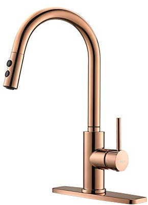 RULIA Robinet de cuisine, robinet d'évier de cuisine, robinet d'évier, robinets de cuisine coulissants, robinet de cuisine de bar, cuivre or rose, tête de pulvérisation en métal, RB1025
