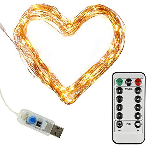 Clauss LED-Mini-Lichterkette mit USB-Anschluss und Fernbedienung, versch. Funktionen, 100 LEDs in warmweiß,10 m, Kupfer-Draht, Innen-Bereich, 5 Volt, Clauss10002