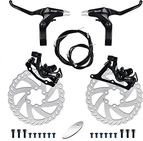 RUJOI Fahrrad-Scheibenbremsen-Kit, Vorder- und Hinterradsattel aus Aluminium, Fahrradbremshebel aus Vollaluminiumlegierung, 140-mm-Bremsscheibe, mechanischer werkzeugloser Belageinsteller für Rennrad