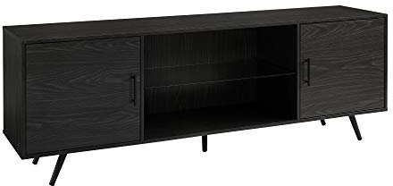 Walker Edison Englewood Mid Century Moderner 2-türiger Glasregal TV-Ständer für Fernseher bis 203 cm (80 Zoll), 178 cm (70 Zoll), Graphit