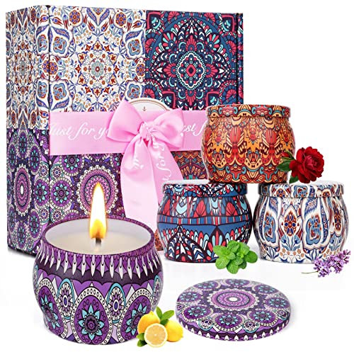 Duftkerzen Geschenkset 4er-Pack Duftkerzen 4,4 OZ Aromatherapie-Kerzengeschenke für Mama 100% natürliches Sojawachs Tragbare Kerzen Geschenke für Frauen als Muttertagsgeschenke