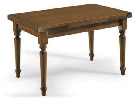 Mar.c.a. Design Rechteckiger Tisch ausziehbar bis 210 cm, mit gedrehten Beinen, Massivholz, Dunkles Nussbaum, mit 2 Verlängerungen von 35 cm. - Maße: 140 x 80 x 75 cm.