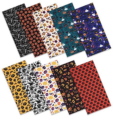 Halloween-Baumwoll-Gemusterter Stoff, 10 Stück, Quilt-Fabri-Material, 50 x 50 cm, Fat Quarter, Patchwork-Stoffbündel, Meterware, für Halloween, Erntedankfest, Festival, Party, DIY, Nähen, Basteln,