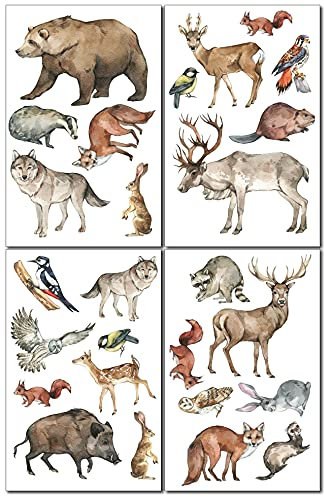 Samunshi® Wandtattoo Wald Tiere Set Wandbilder Kinderzimmer Deko Junge Wandtattoo Kinderzimmer Mädchen Wandsticker Kinderzimmer Aquarell