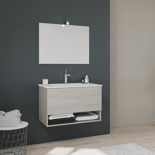 Kiamami Valentina Mobile bagno 80cm con lavabo in ceramica, casetto grigio | Venezia