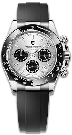 Pagani Design Keramik Herrenlünette Edelstahlarmband Chronograph Wasserdicht 100 m Saphirglas Herrenuhr(Silbergrau)