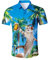 Katze Hawaiihemd Herren Funky Hawaii Hemd Baumwolle Button Down Lustig Hemd Bunt Männer Kurzarm Aloha Sommerhemd Freizeithemd für Strandurlaub Beige Blau L
