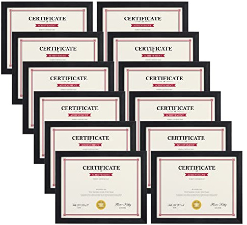 Giftgarden Black 8.5x11 Picture Frame Set of 12, Multi 8.5 x 11 Frames Bulk for Award Certificate Document Diploma, Wall or Tabletop Display