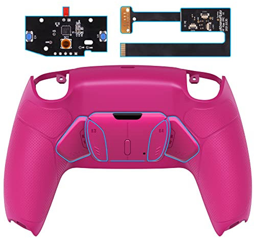 eXtremeRate Programmierbar RISE4 Remap Kit für ps5 Controller BDM-010/020,Remap Board&Rückplate Gehäuse/Case&Back Paddles Rücktasten für ps5-Nova Pink Gummierter Griff