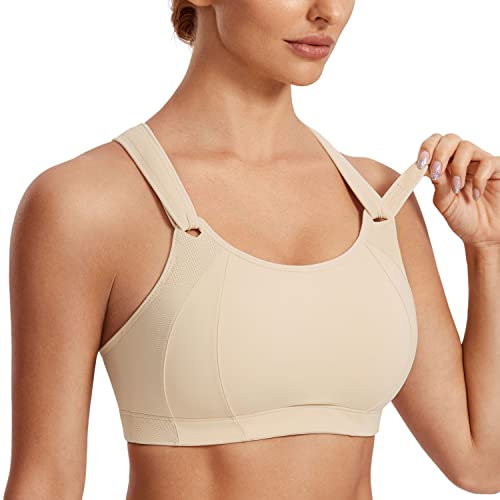 SYROKAN Women's Front Adjustable Sports Bra Lightly Padded High Impact Racerback Wireless Gym Running Bra Oil Gray 36C