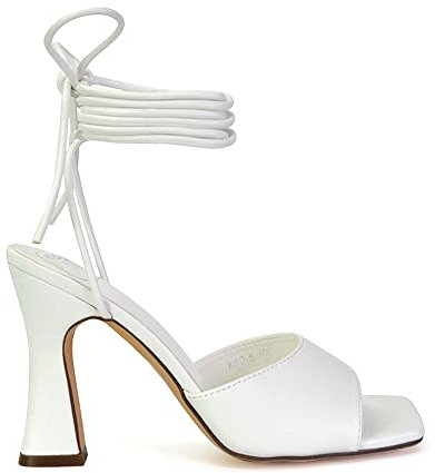 ESSEX GLAM Womens Block Heel Lace Up Sandals Ladies Strappy Anklel Strap Square Toe Shoes Size 3 4 5 6 7 8