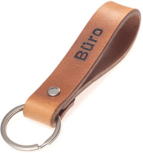 ELBERCRAFT® Schlüsselanhänger Leder BÜRO der Schlüssel Organizer für deine Schlüsseltasche keychain made in Germany braun Gravur schwarz