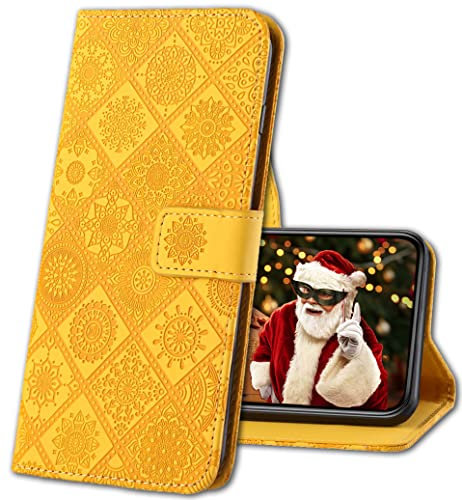 IMIRST Phone Flip Case for Apple iPhone 11, Premium PU Leather Embossing Design Protective Cover Stand Wallet Case Compatible for Apple iPhone 11. XC3 Yellow