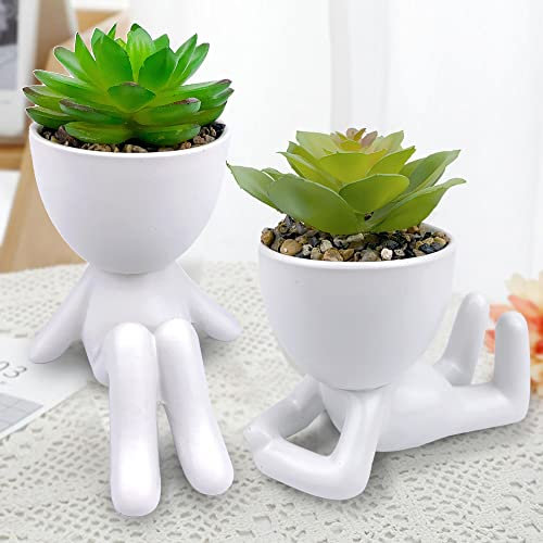 ODIWEN 2Pcs Plantes Succulentes Artificielles Plantes, Fausses Plantes Vertes Décoration, Fausse Plantes en Pot pour Décoration Bureau, Balcon, Salon, avec Pot Plante Artificielle Petite,Plante Faux