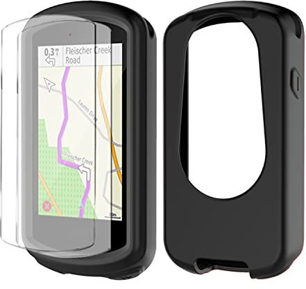 Braleto Silikon Hülle +2 Displayschutz schutzfolie Kompatibel mit Garmin Edge 1030,9H Härte Glas Displayschutzfolie GPS Bike Computer Zubehör (Schwarz)