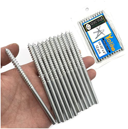 Yoliko Confezione da 12 bulloni argentati a doppia testa da 1/4-20 x 4 pollici, viti autofilettanti per mobili, viti a doppia vite, viti filettate a doppia vite, lunghezza 100 mm